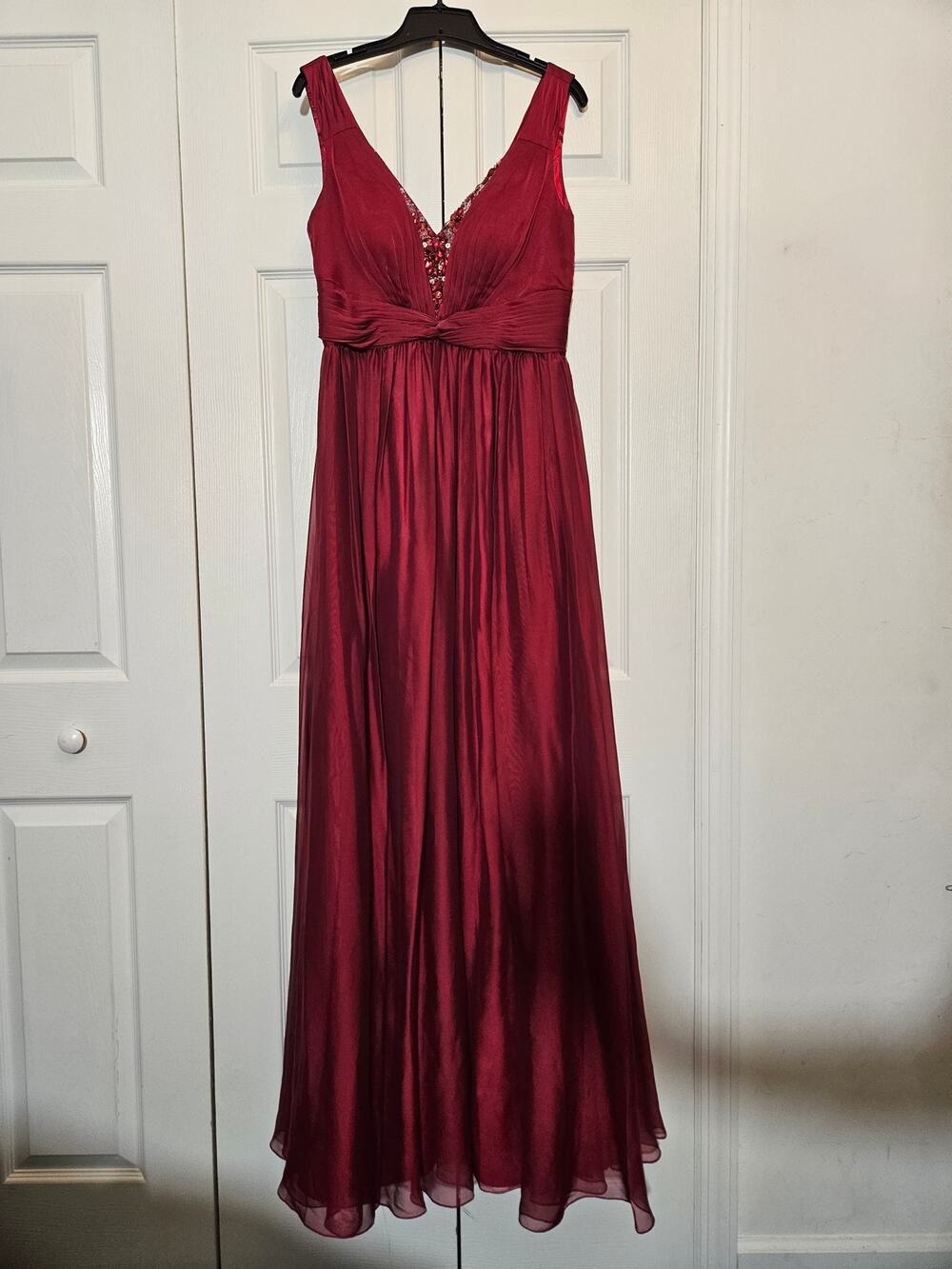 Morrell Maxie Burgundy Chiffon Evening Gown, Women's Medium NWOT